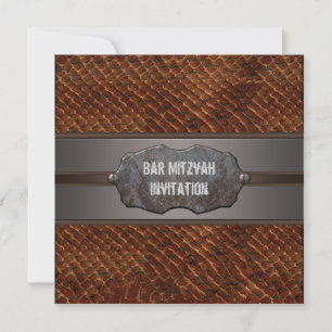Convite Rustic Brown Leather Brown Bar Mitzvah