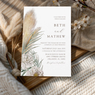 Convite Rustic Brown Typography Pampas Wedding