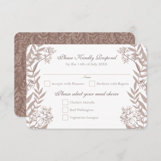 Convite Rustic Brown Wedding Vintage Botânico (Frente/Verso)