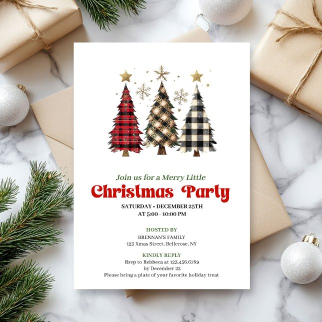 Convite Rustic buffalo plaid Christmas tree holiday invite (Rustic buffalo plaid Christmas tree holiday invite)