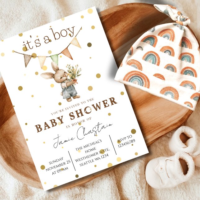 Convite Rustic Bunny Baby Boy Invitation (Criador carregado)