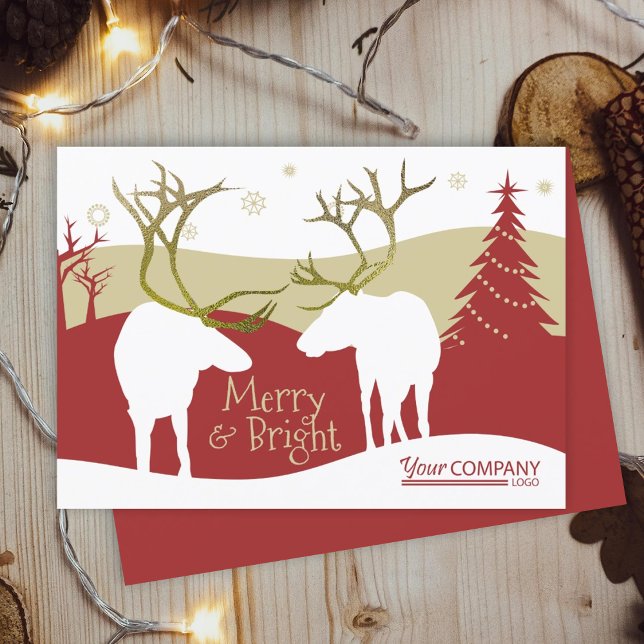 Convite Rustic Burgundy, Beige Reindeer Natal (rustic burgundy beige reindeer gold antlers company business holiday christmas xmas greeting cards)