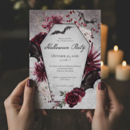 Convite Rustic Burgundy e Black Coffin Festa de Halloween
