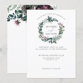 Convite Rustic Burgundy e Forest Green Floral Wreath|