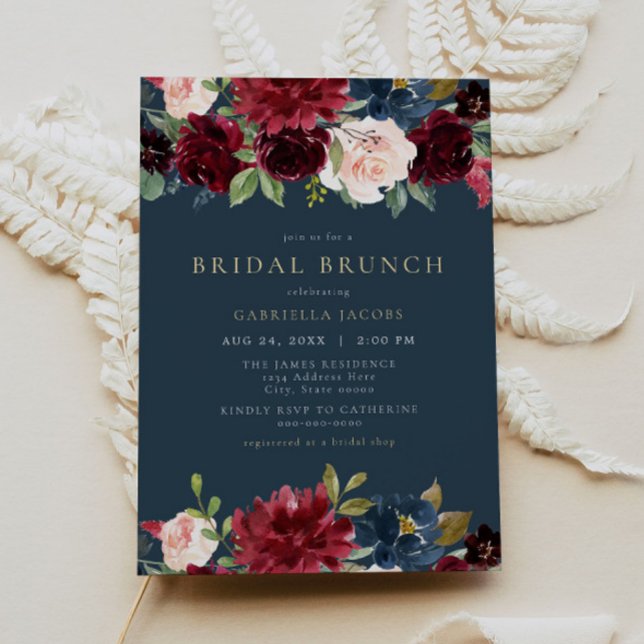 Convite Rustic Burgundy e Marinho Floral Bridal Brunch (Criador carregado)