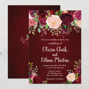 Convite Rustic Burgundy Floral