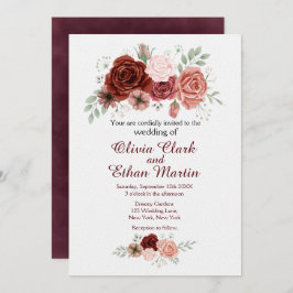 Convite Rustic Burgundy Floral