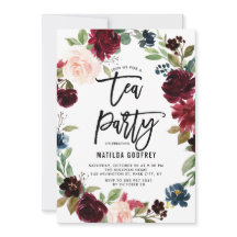 Rustic Burgundy Floral Frame Autumn Tea Party