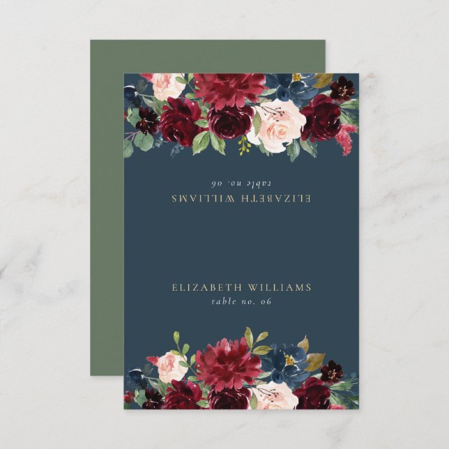 Convite Rustic Burgundy & Marinho Blue Guest Name (Frente/Verso)