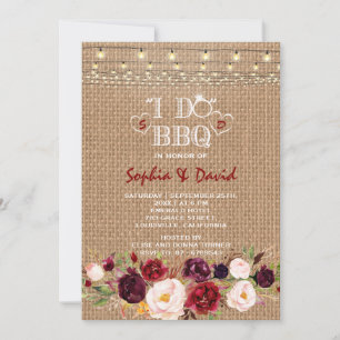 Convite Rustic Burgundy Marsala Floral Burlap I Do CHURRAS