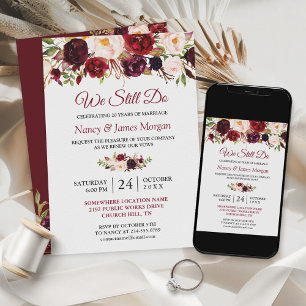 Convite Rustic Burgundy Red Floral Casamento Vow Renewal