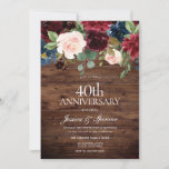 Convite Rustic Burgundy Red Wine 40º Aniversário de Casame<br><div class="desc">Rustic Burgundy Red Wine 40º Aniversário do Casamento Ver coleção correspondente em Niche e Nest Store Também temos muitas outras coleções e convites.</div>