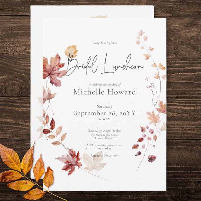 Convite Rustic Burgundy & Rust Fall Deixa O Almoço Bridal (Rustic Burgundy & Rust Fall Leaves Bridal Luncheon Invitation)