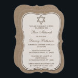 Convite Rustic Burlap Jewish Star: David Bar Mitzvah<br><div class="desc">Estes convites podem ser personalizados para qualquer evento judeu sagrado, incluindo o Bar Mitzvah, Bat Mitzvah, Confirmação, Casamento, etc. Adicione seu texto personalizado usando a seção "Editar este modelo de design" ou clique no botão azul "Personalizá-lo" para alterar o estilo e a cor da fonte ou para adicionar uma foto...</div>