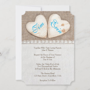 Convite Rustic Burlap & Lace Wedation 5x7