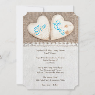 Convite Rustic Burlap & Lace Wedation 5x7
