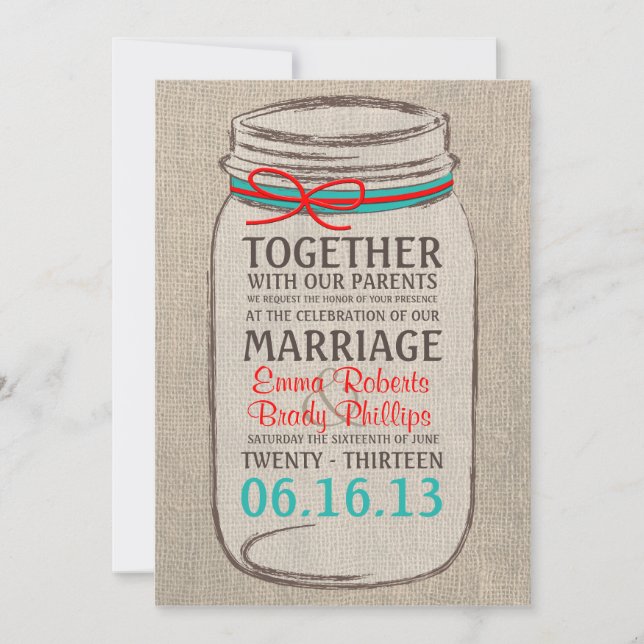 Convite Rustic Burlap & Mason Jar Weditation (Frente)