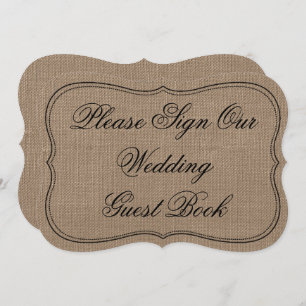Convite Rustic Burlap "Por Favor Assine Nosso Livro De Con