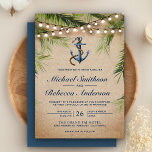 Convite Rustic Burlap Tropical Palm Deixa Casamento De Ânc<br><div class="desc">Incomode seus hóspedes com este elegante convite de casamento de praia apresentando a tipografia moderna contra um fundo de burlap. Basta adicionar os detalhes do seu evento neste modelo fácil de usar para torná-lo um convite personalizado único.</div>