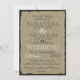 Convite Rustic Burlap, Veja Casamento 5x7