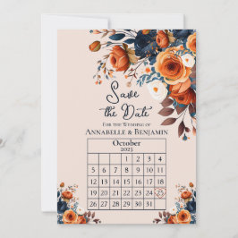 Convite Rustic Burnt Orange and Blue Weding Save the Date