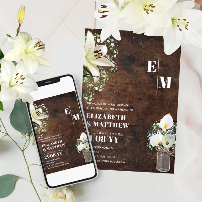 Convite Rustic Calla Lily Woodland Impressa ou Digital (Criador carregado)