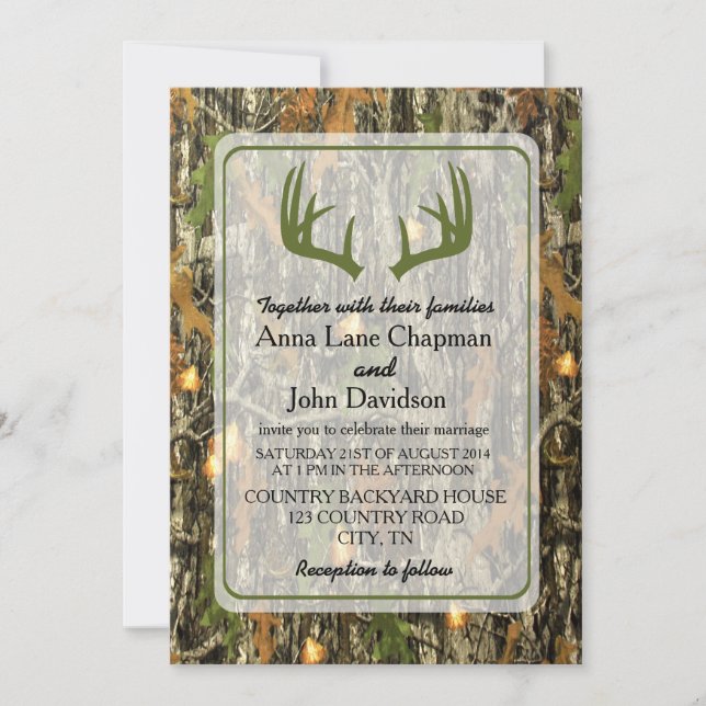 Convite Rustic Camo Antler Casamento (Frente)