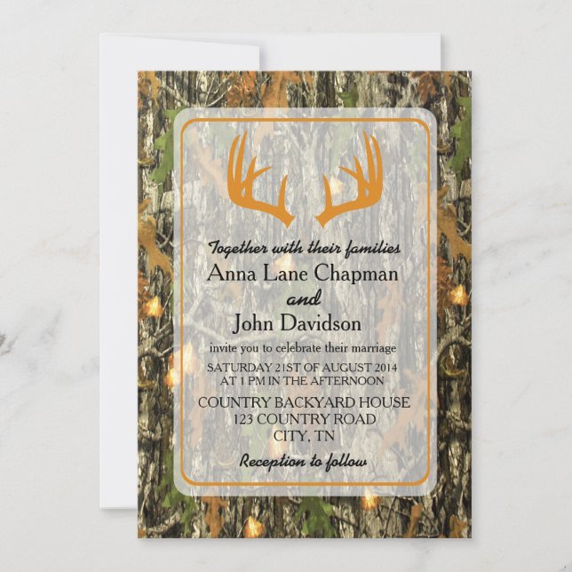 Convite Rustic Camo Antler para Casamento (Frente)