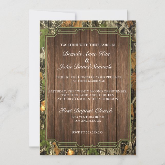 Convite Rustic Camo Wood Weding (Frente)