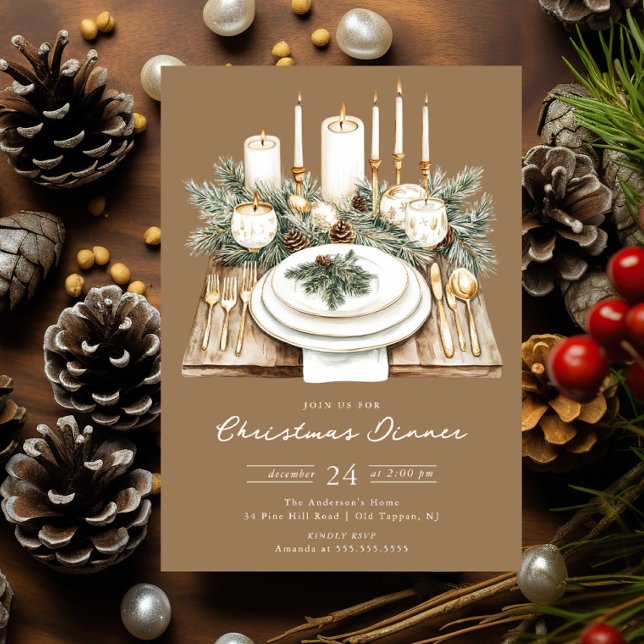 Convite Rustic Candlelight Christmas Dinner Invite (Criador carregado)
