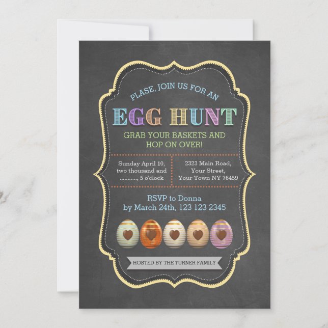 Convite Rustic Chalk Colorful Easter Ount Party (Frente)