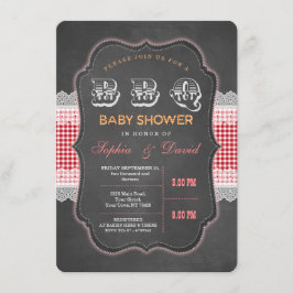 Convite Rustic Chalk Gingham Chá de fraldas Barbecue Invit