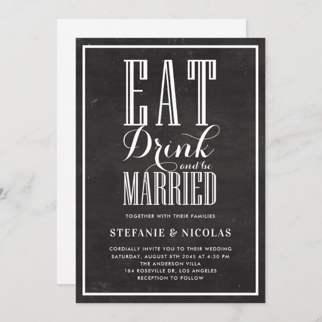 Convite Rustic Chalkboard Coma Bebida e Casamento (Frente/Verso)