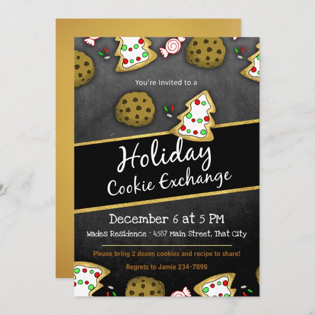 Convite Rustic Chalkboard Cookie Exchange (Frente/Verso)