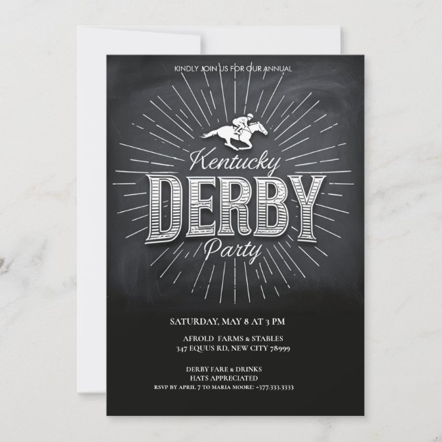 Convite Rustic Chalkboard Kentucky Derby Party Invitation (Frente)