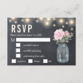 Convite Rustic Chalkboard Peony Floral Mason | RSVP Meal