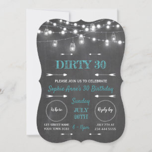 Convite Rustic Chalkboard String Lights Dirty 30 Aniversár