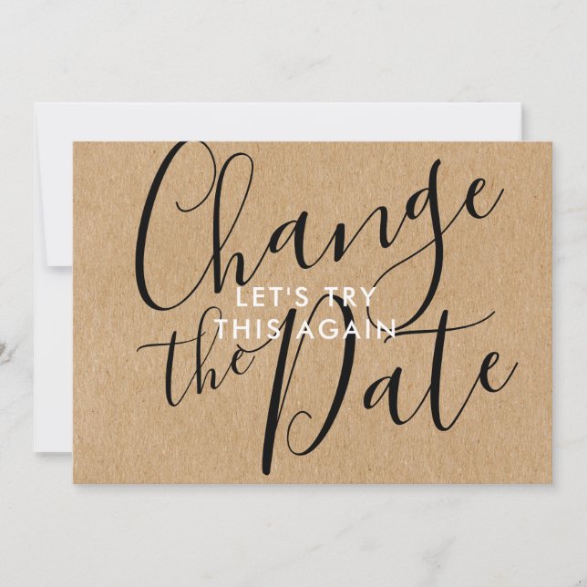 Convite Rustic Change the Date Postpond Canceled Script (A (Frente)