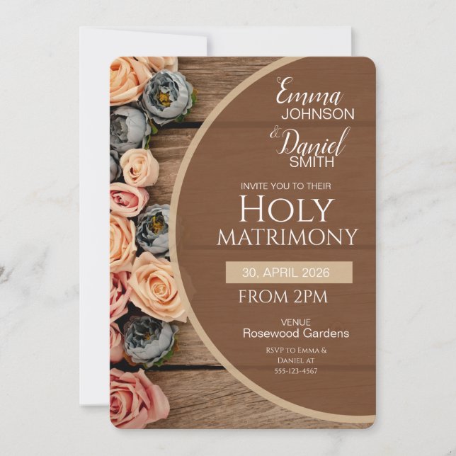 Convite Rustic Charm Holy Matrimony Wedding Invitation (Frente)