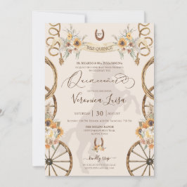 Convite Rustic Charro Sunflower & Boho Floral Quinceañera
