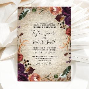 Convite Rustic Chateau Butterum & Plum Floral Wedding