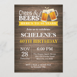 Convite Rustic Cheers and Beers aniversário de 40 anos