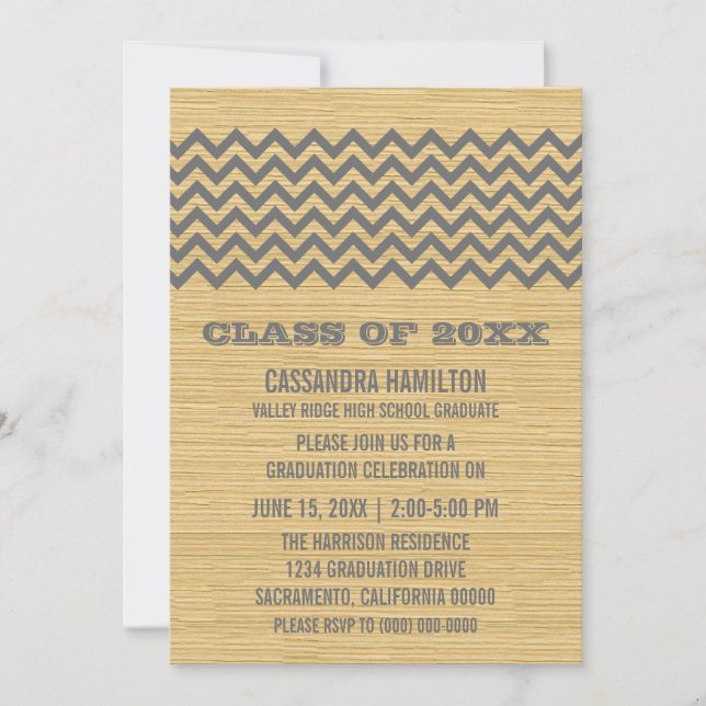 Convite Rustic Chevron para Graduação de cinzas (Frente)