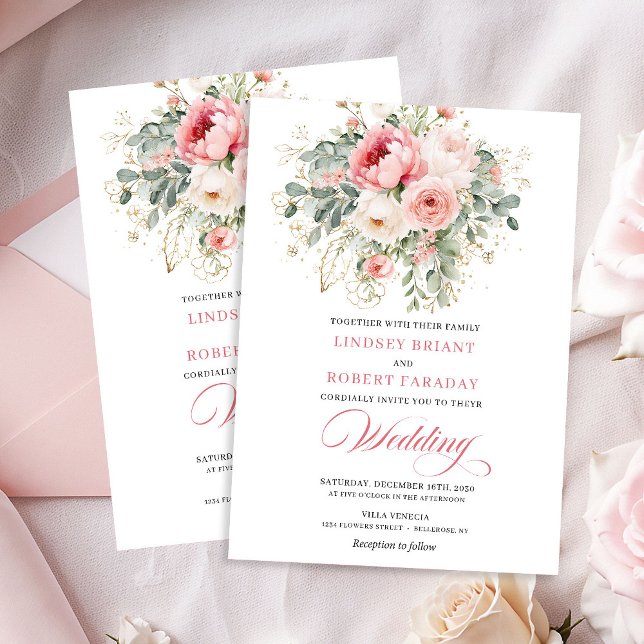 Convite Rustic Chic Blush Roses Wedding Invitation (Rustic Chic Blush Roses Wedding Invitation)