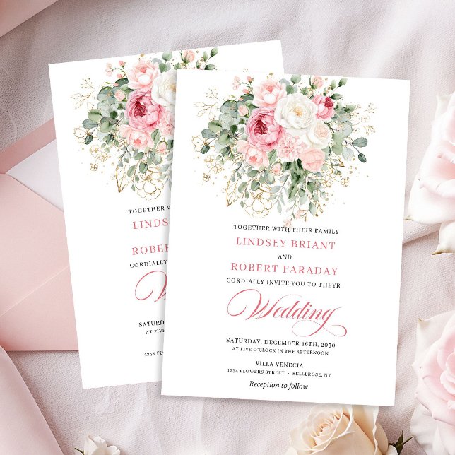 Convite Rustic Chic Blush Roses Wedding Invitation (Rustic Chic Blush Roses Wedding Invitation)