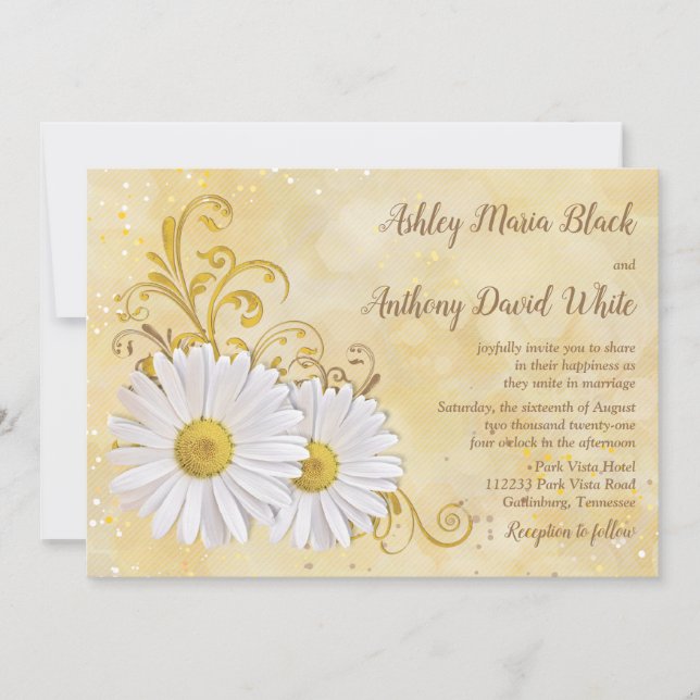 Convite Rustic Chic Elegant Shasta Daisy Wedding (Frente)