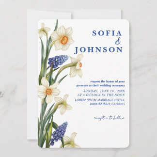 Convite Rustic Chic navy blue and white floral Wedding 