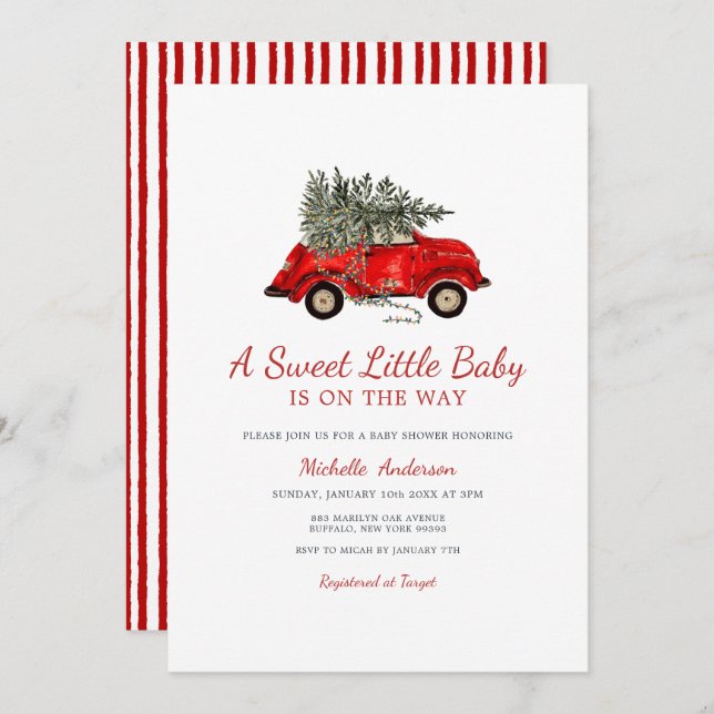 Convite Rustic Christmas Baby Shower A Sweet Little Baby (Frente/Verso)