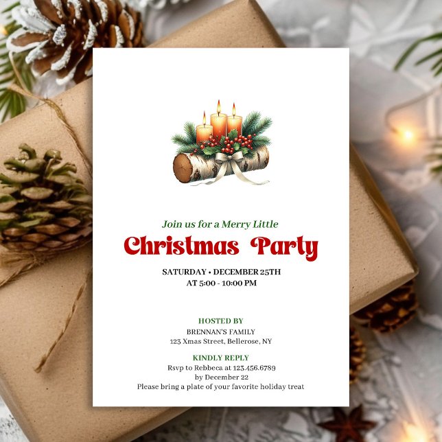 Convite Rustic Christmas Candles Berries Invite Editable (Rustic Christmas Candles Berries Invite Editable)