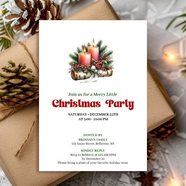 Convite Rustic Christmas Candles Party Invite Card (Rustic Christmas Candles Party Invite Card)